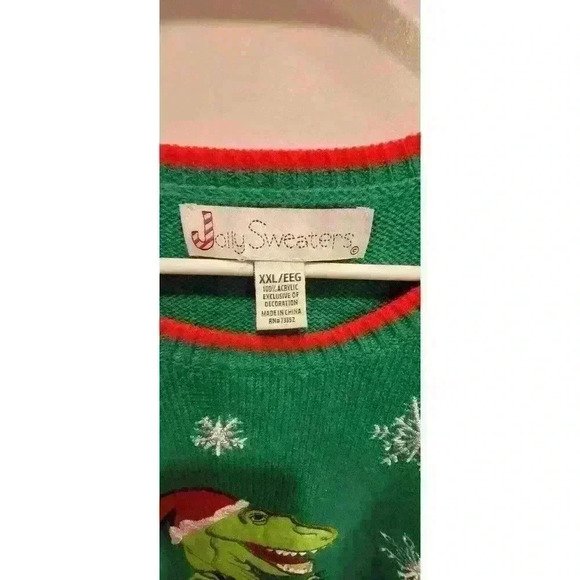 Jolly Sweaters T-Rex Disco Ugly Christmas Sweater Size 2XL Red Green - Picture 2 of 7